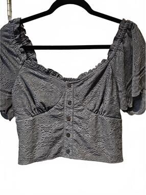 Urban Romantics Boho Lacey Lined Crop Top With Smocked Back Grey Size L NWOT